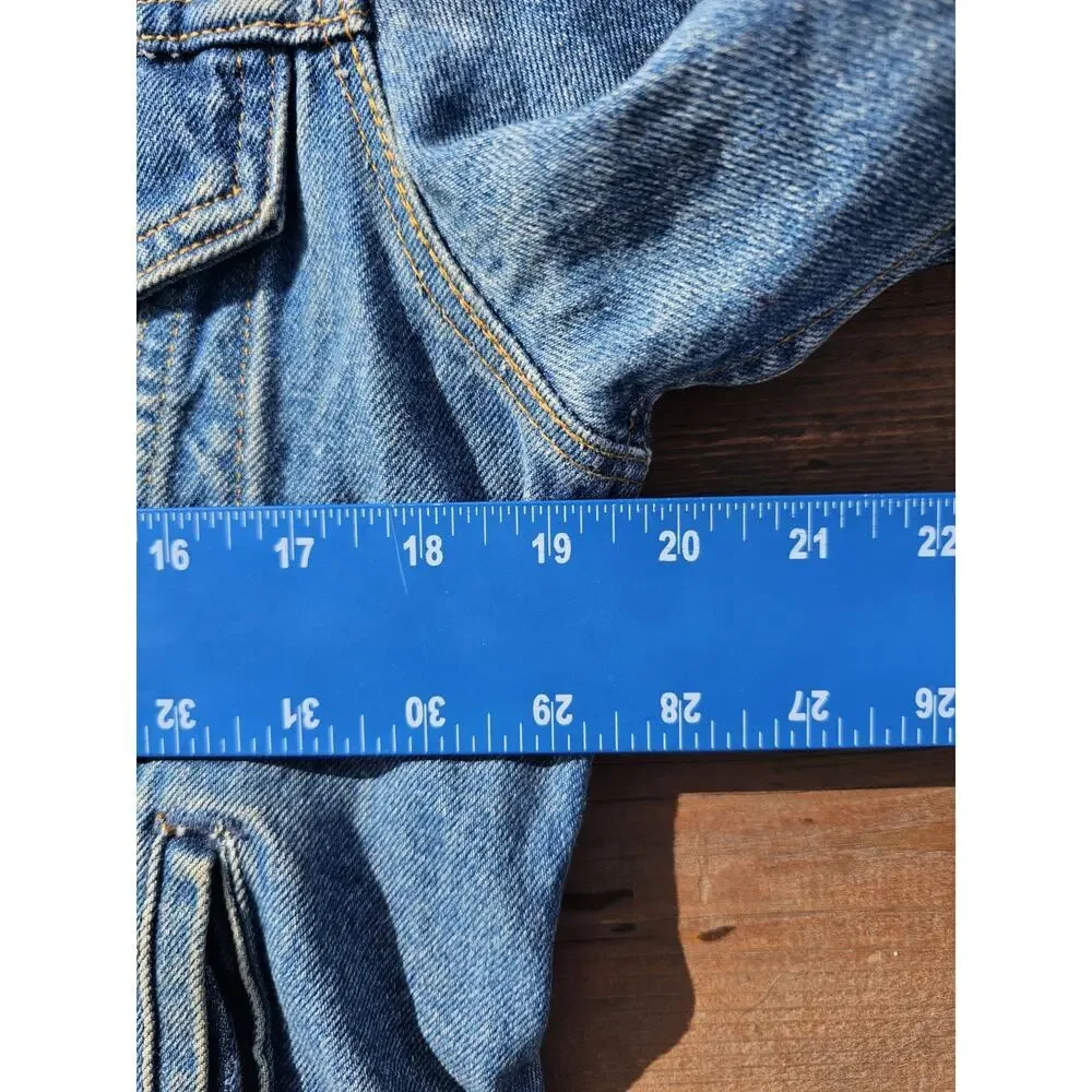 Vintage Plain Pockets Denim Jacket Grunge Trucker Type 3 Style Small Biker